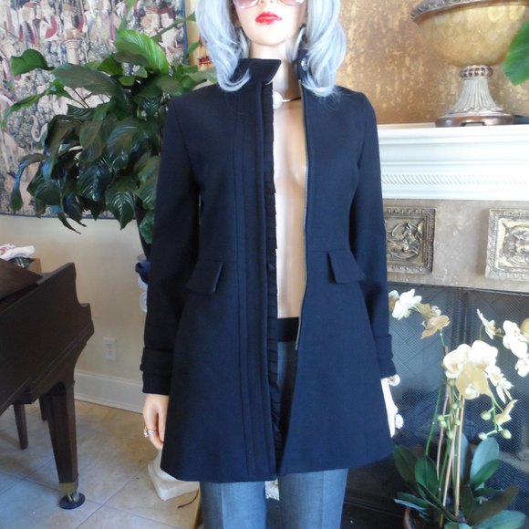 Banana Republic Black Wool Pea Coat w/Ruffle Detail Size XS - Picture 3 of 16